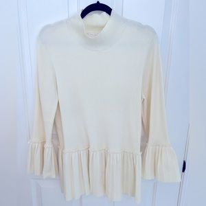 Ted Baker Creamy White Ruffle Mock Neck Sweater. Size 12 (UK 5)